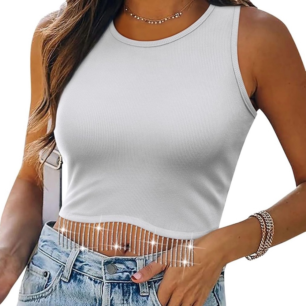 White Rhinestone Crop Top